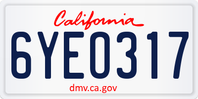 CA license plate 6YEO317