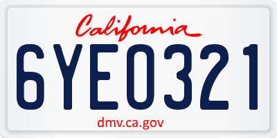 CA license plate 6YEO321