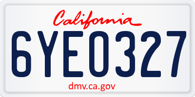 CA license plate 6YEO327