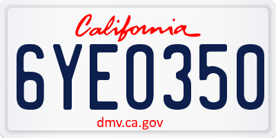 CA license plate 6YEO350