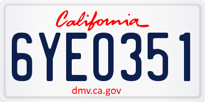 CA license plate 6YEO351