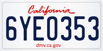 CA license plate 6YEO353
