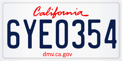 CA license plate 6YEO354