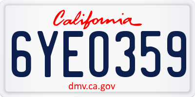 CA license plate 6YEO359