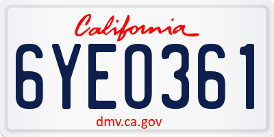 CA license plate 6YEO361