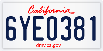 CA license plate 6YEO381