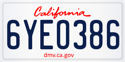 CA license plate 6YEO386