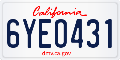 CA license plate 6YEO431