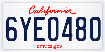 CA license plate 6YEO480