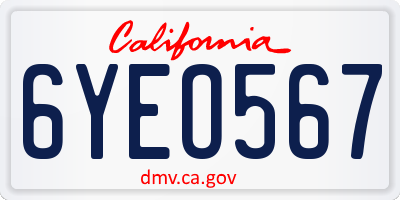 CA license plate 6YEO567