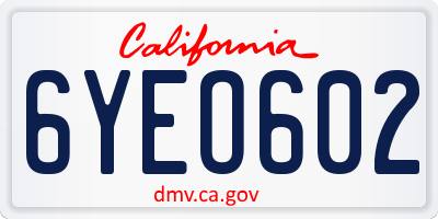 CA license plate 6YEO602