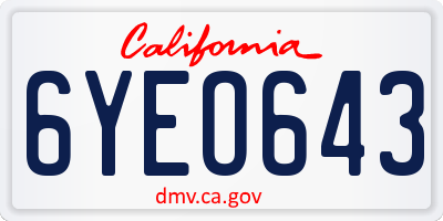 CA license plate 6YEO643