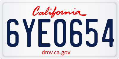 CA license plate 6YEO654