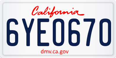 CA license plate 6YEO670