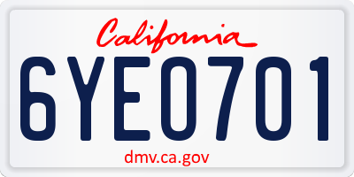 CA license plate 6YEO701