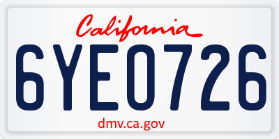 CA license plate 6YEO726
