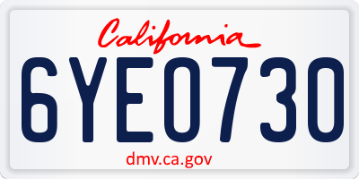 CA license plate 6YEO730