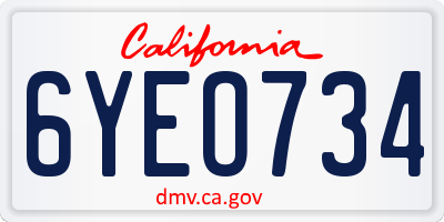 CA license plate 6YEO734