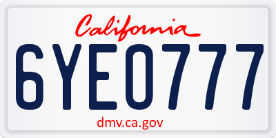 CA license plate 6YEO777