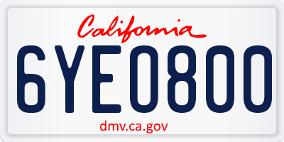 CA license plate 6YEO800