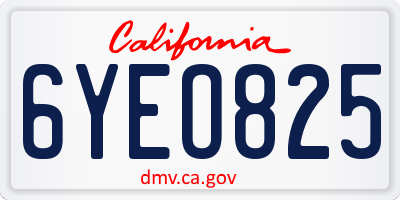 CA license plate 6YEO825