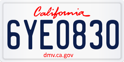 CA license plate 6YEO830