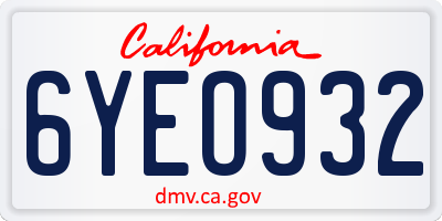 CA license plate 6YEO932