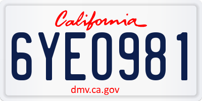 CA license plate 6YEO981