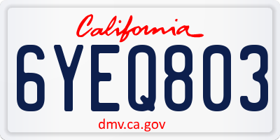 CA license plate 6YEQ803