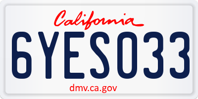 CA license plate 6YES033