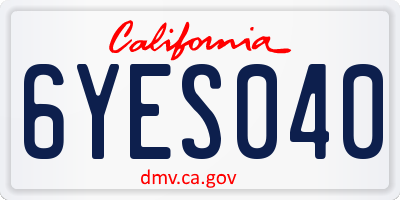 CA license plate 6YES040