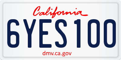 CA license plate 6YES100