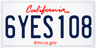 CA license plate 6YES108