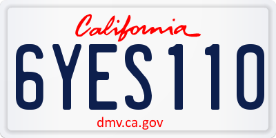 CA license plate 6YES110