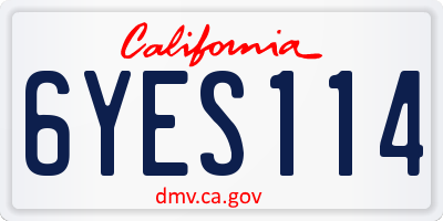 CA license plate 6YES114