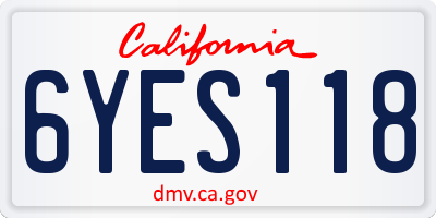 CA license plate 6YES118