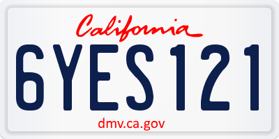 CA license plate 6YES121