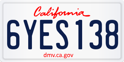 CA license plate 6YES138