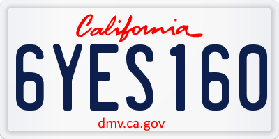 CA license plate 6YES160