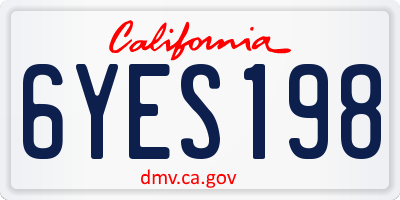 CA license plate 6YES198