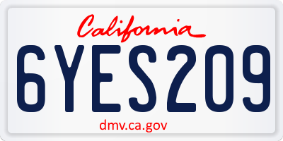 CA license plate 6YES209