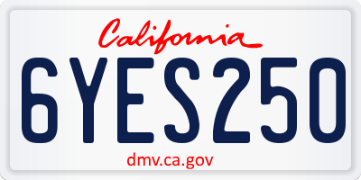 CA license plate 6YES250