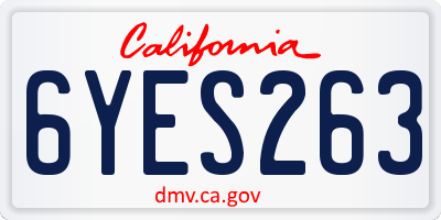 CA license plate 6YES263