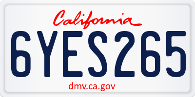 CA license plate 6YES265