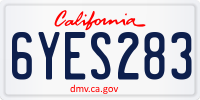CA license plate 6YES283