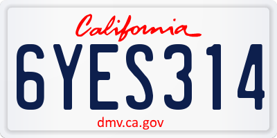 CA license plate 6YES314