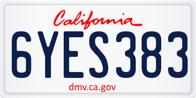 CA license plate 6YES383