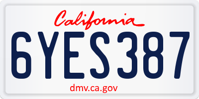 CA license plate 6YES387