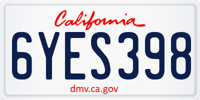 CA license plate 6YES398
