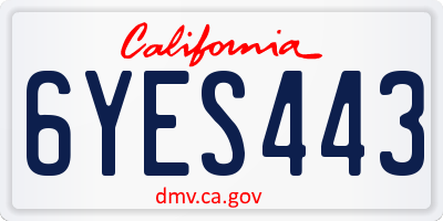 CA license plate 6YES443
